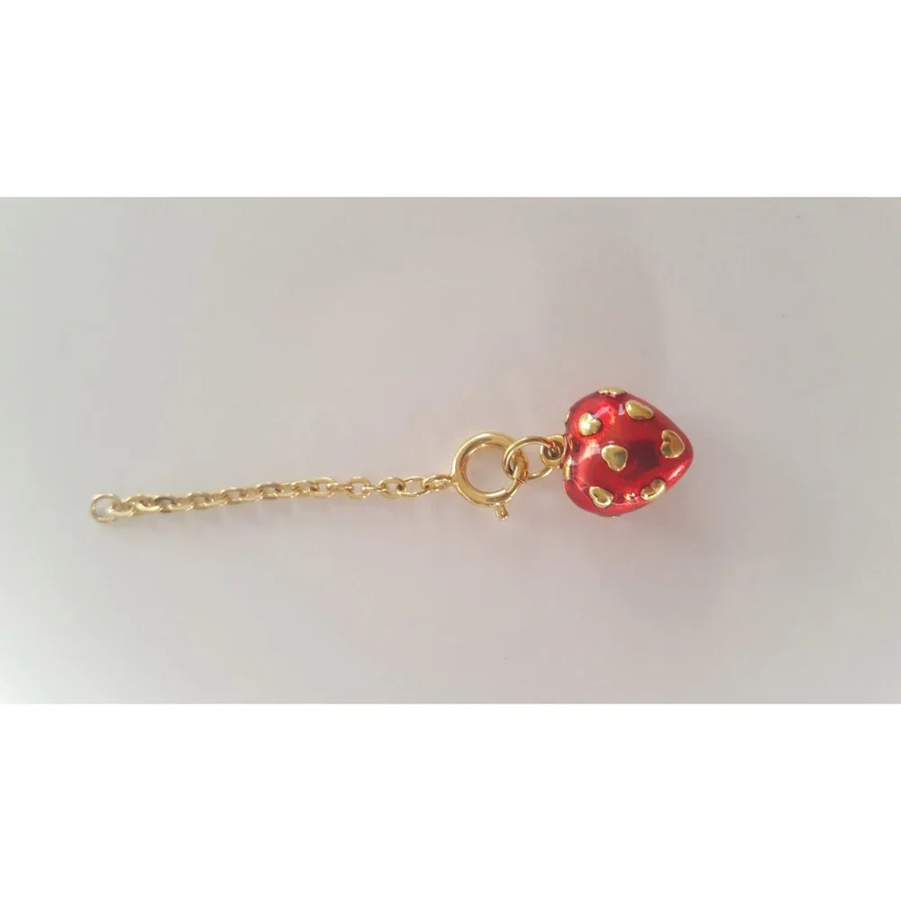 Joan Rivers Gold Tone Red Enamel Heart Charm Covered w Raised Gold Hearts